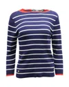 Ralph Lauren Stripe Ribbed Sweater In Navy Blue Cotton In Blue