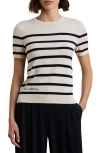 Ralph Lauren Women's Striped Short-sleeve Sweater In Mascarpone Cream/lauren Navy
