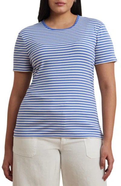 Ralph Lauren Lauren  Stripe Stretch Cotton T-shirt In Soft Lazuli/mascarpone Cream