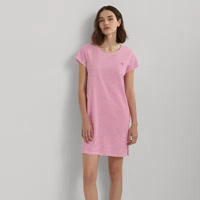 Lauren Ralph Lauren Striped Cotton-blend Jersey Sleep Tee In Pink Print