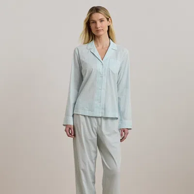 Ralph Lauren Striped Cotton-blend Lawn Sleep Set In Light Blue Stripe