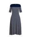 Ralph Lauren Lauren  Striped Cotton Midi Dress Woman Midi Dress Midnight Blue Size L Cotton In Blue