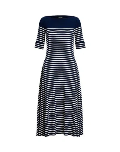 Ralph Lauren Lauren  Striped Cotton Midi Dress Woman Midi Dress Midnight Blue Size L Cotton