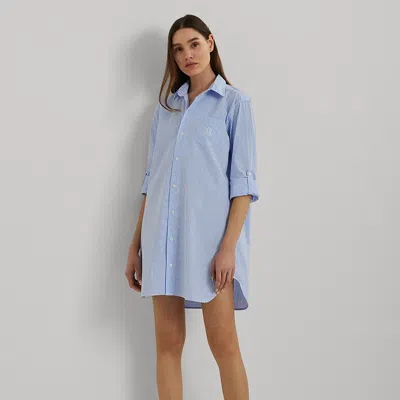 Ralph Lauren Striped Cotton Poplin Sleep Shirt In Blue Stripe