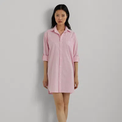 Ralph Lauren Striped Cotton Poplin Sleep Shirt In Pink Stripe