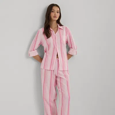 Lauren Ralph Lauren Striped Gauze Roll-tab-sleeve Sleep Set In Pink Stripe