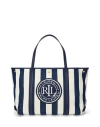 Ralph Lauren Lauren  Striped Herringbone Large Emerie Tote Woman Handbag Navy Size - Cotton