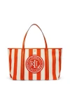 Ralph Lauren Lauren  Striped Herringbone Large Emerie Tote Woman Handbag Orange Size - Cotton In Orange