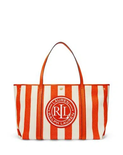 Ralph Lauren Lauren  Striped Herringbone Large Emerie Tote Woman Handbag Orange Size - Cotton