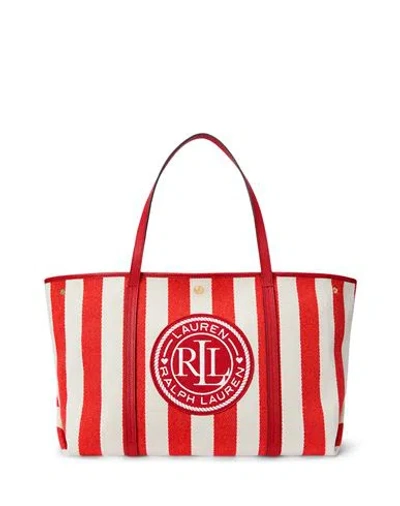 Ralph Lauren Lauren  Striped Herringbone Large Emerie Tote Woman Handbag Red Size - Cotton