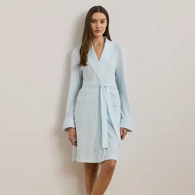 Ralph Lauren Striped Interlock Shawl-collar Robe In Light Blue Stripe