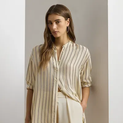 Ralph Lauren Striped Jacquard Tunic Shirt In Ivory Beige,blue Multi