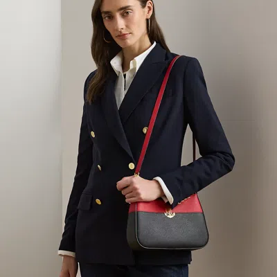 Ralph Lauren Striped Leather Medium Danni Bag In Black/festive Red/gold