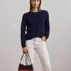 Ralph Lauren Striped Leather Medium Danni Bag In Refined Navy/orange Lily