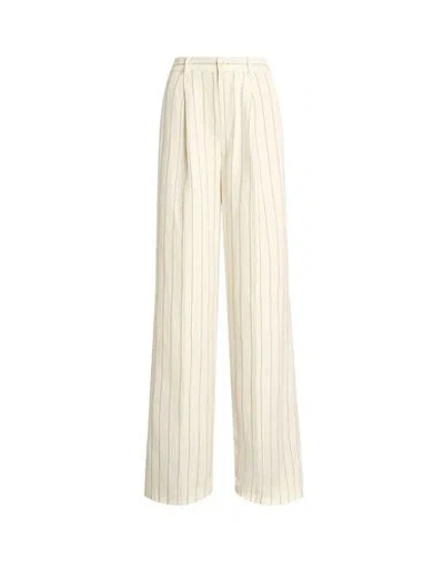 Lauren Ralph Lauren Striped Linen-blend Wide-leg Pant Woman Pants White Size 6 Linen, Viscose