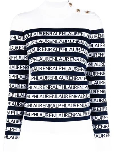 Ralph Lauren Striped Mock-neck Jumper In White
