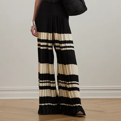 Ralph Lauren Striped Pleated Georgette Wide-leg Pant In Cream,black