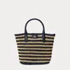 Ralph Lauren Striped Straw Medium Brie Tote Bag In Natural Refined Navy