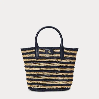 Ralph Lauren Striped Straw Medium Brie Tote Bag In Natural Refined Navy