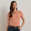 Ralph Lauren Striped T-shirt In Orange Lily/white
