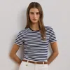 Ralph Lauren Striped Stretch Cotton Crewneck Tee In Refined Navy,white