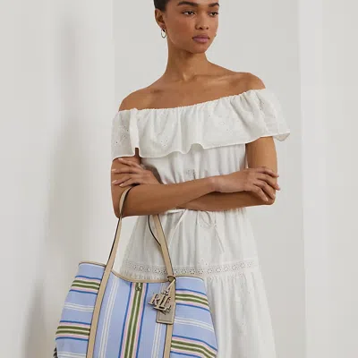 Ralph Lauren Striped Twill Large Emerie Tote In Carolina Stripe/sand Dune