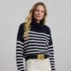 Ralph Lauren Striped Wool-blend Turtleneck Sweater In Lauren Navy/cream