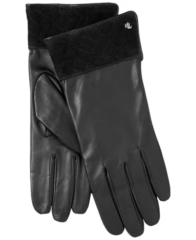 Ralph Lauren Suede Plaid Cuff Gloves In Black