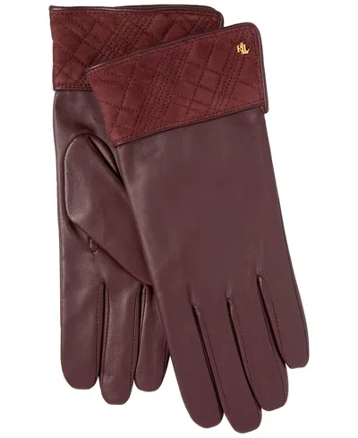Ralph Lauren Suede Plaid Cuff Gloves In Wine