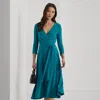Ralph Lauren Surplice Jersey Dress In Turquoise Sky