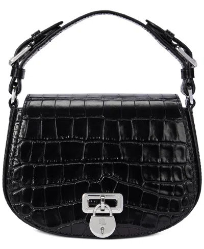 Ralph Lauren Tanner Small Embossed Leather Shoulder Bag In Black Reptile