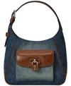 Ralph Lauren Washed Denim Small Tanner Shoulder Bag In Oxford Blue,lauren Tan