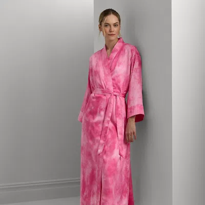 Lauren Ralph Lauren Tie-dye-print Belted Satin Long Robe In Dark Pink Print