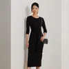Ralph Lauren Tie-front Cotton-blend Crewneck Dress In Black