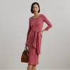 Ralph Lauren Tie-front Cotton-blend Crewneck Dress In Slate Rose