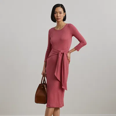 Ralph Lauren Tie-front Cotton-blend Crewneck Dress In Slate Rose
