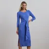Ralph Lauren Tie-front Cotton-blend Crewneck Dress In Soft Lazuli