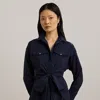 Ralph Lauren Women's Tie-front Cotton-blend Shirt In Lauren Navy