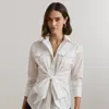 Ralph Lauren Tie-front Cotton-blend Shirt In White
