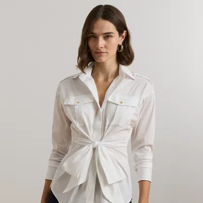 Ralph Lauren Tie-front Cotton-blend Shirt In White