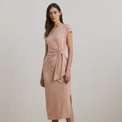 Ralph Lauren Tie-front Jersey Boatneck Midi Dress In Sunrise Blush