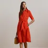 Ralph Lauren Tie-front Linen Shirtdress In Orange Lily