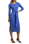Ralph Lauren Tie-front Cotton-blend Crewneck Dress In Soft Lazuli