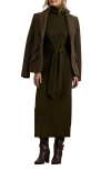 Ralph Lauren Lauren  Tie Waist Long Sleeve Rib Dress In Botanic Green