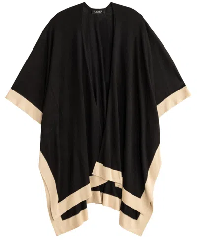 Ralph Lauren Tissue Lightweight Ruana With Border In Black
