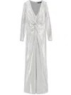 Ralph Lauren Nadira Long Sleeve Gown In Silver