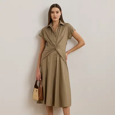 Ralph Lauren Twist-front Cotton-blend Shirtdress In Madison Tan
