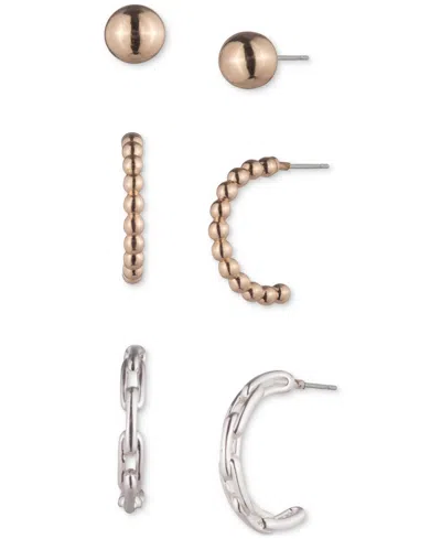 Ralph Lauren Two-tone 3-pc. Set Beaded Stud & Hoop Earrings In Ttone