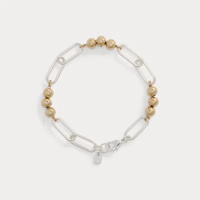Ralph Lauren Two-tone Beaded Link Flex Bracelet In Gold