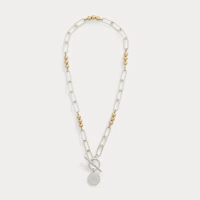 Ralph Lauren Two-tone Beaded Link Pendant Necklace In Metallic